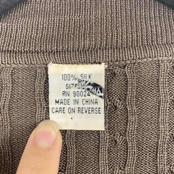 Vintage Women's 100% Silk Cableknit Cardigan Size S Brown Button - Picture 2 of 6